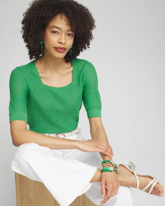 Linen Blend Square Neck Pullover - image 2